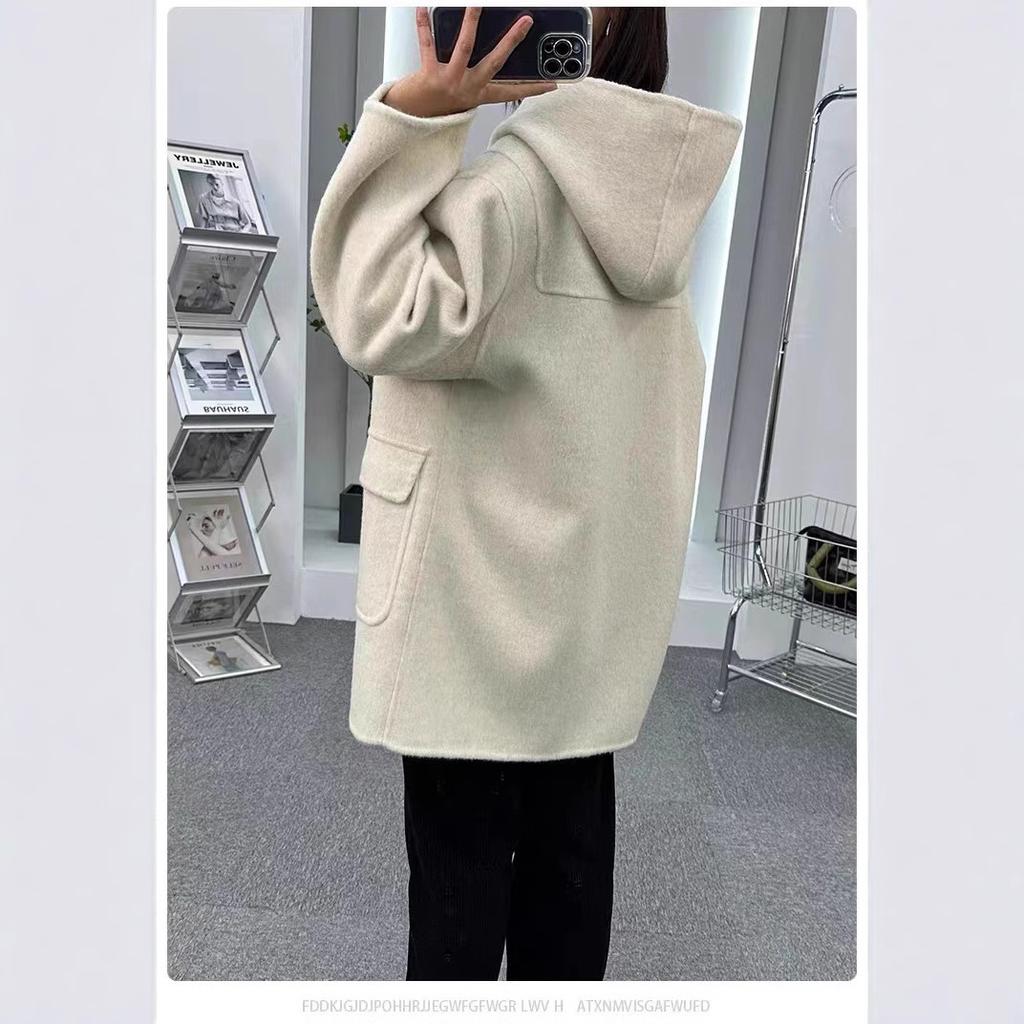 New Horn Buckle Wintertime Korean Version of The Small Women's Tide Double-sided Wool Coat