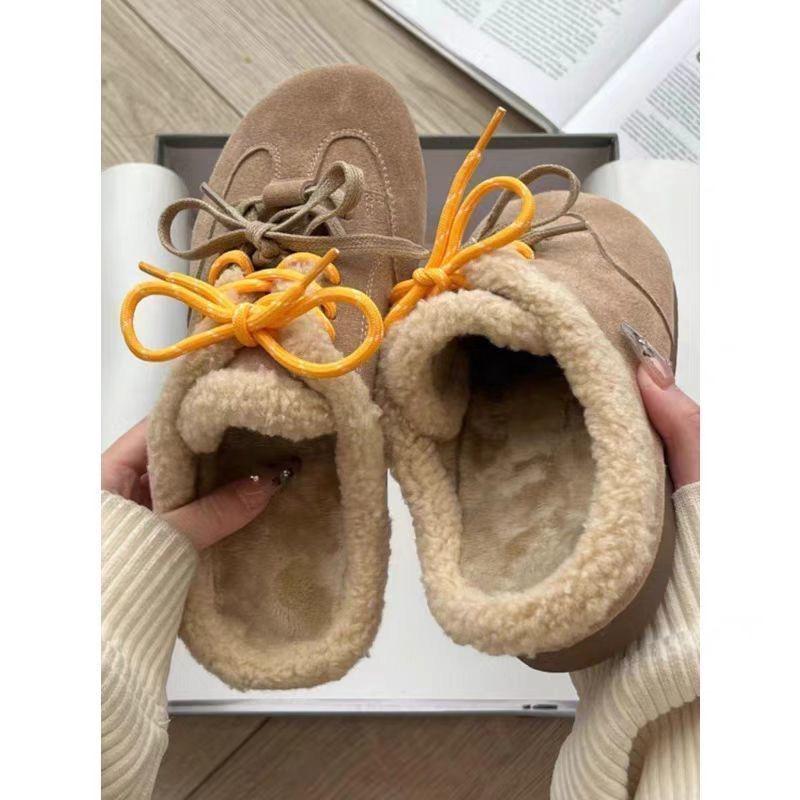 Thick Soled Retro and Fuzzy Fur Shoes for Women, 2025 Winter New Fashion, Wearing Cotton Slippers with Toe Caps for Outerwear