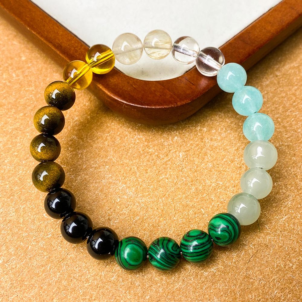 Браслет из натурального зеленого авантюрина, желтого кристалла, малахита и камня тигровый глаз 8mm