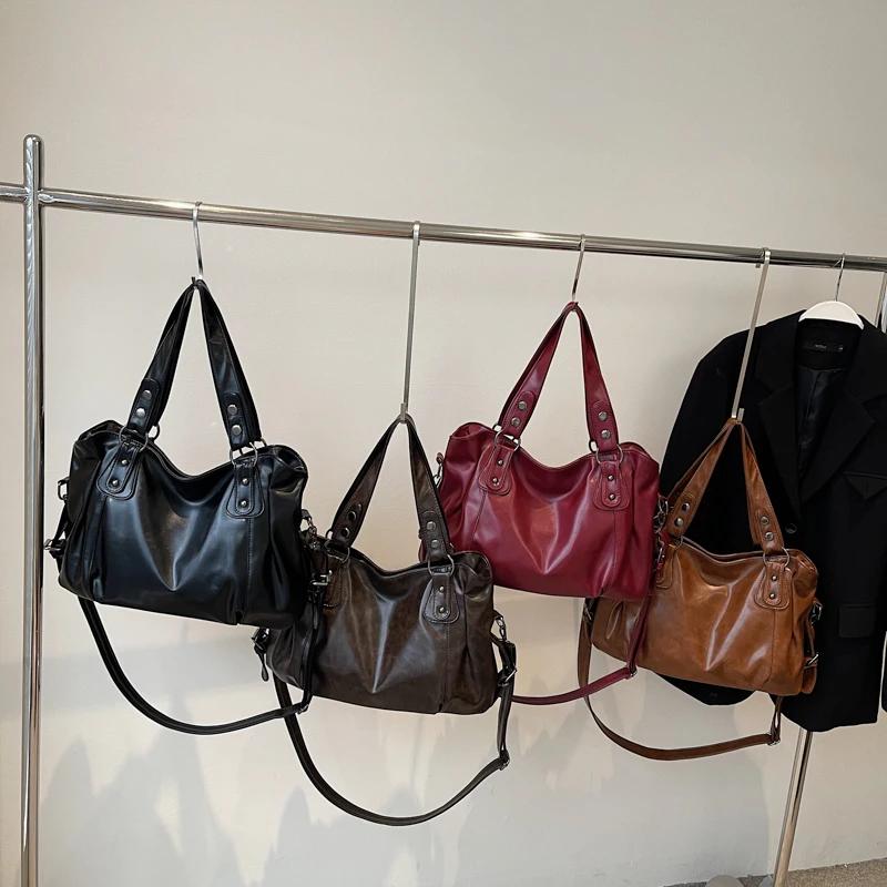 Large Capacity PU Shoulder Bag Rivet Buckle Thread Solid Casual Tote Crossbody Bag 2025 Hot Sale Bags for Women Bolsas Femininas
