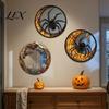Spider Web Mirror Wall Art Halloween Decorative Stickers with Spiders/Skeletons/Pumpkins, Retro Hanging Spooky Skeleton Ornament, Lightweight for Home
