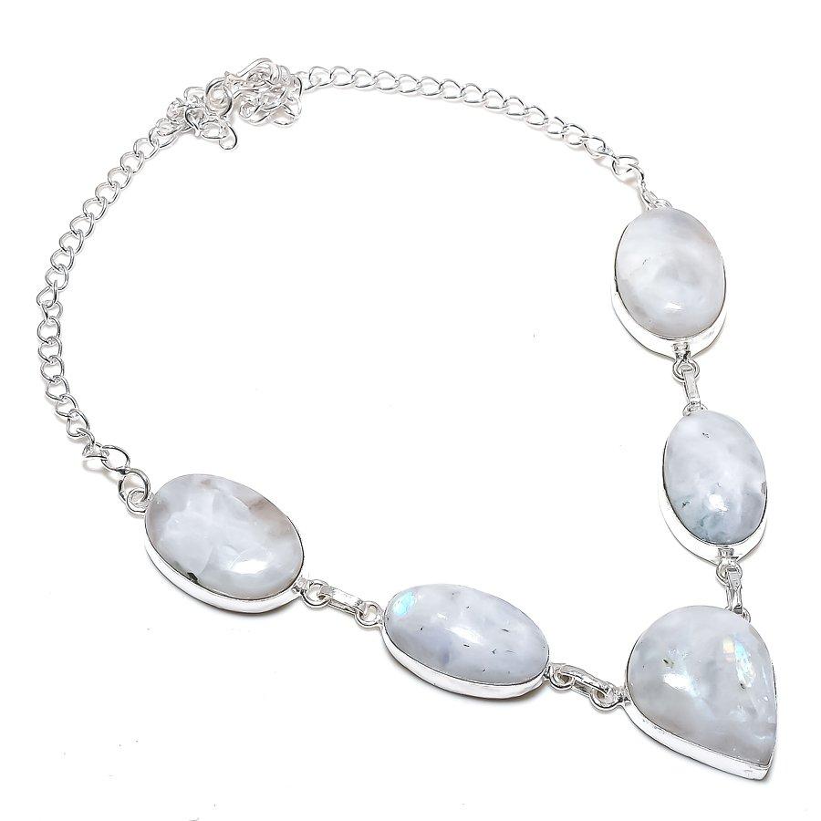 

Ожерелье из стерлингового серебра 925 пробы с натуральным радужным лунным камнем 18 дюймов a7A50