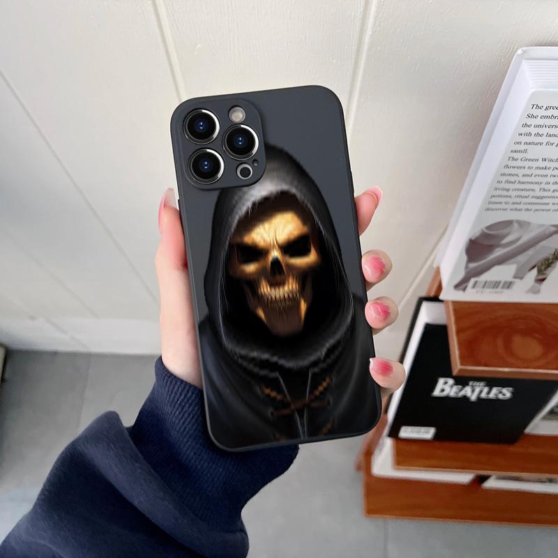 Grim Reaper Skull Skeleton Original Square Liquid Silicone Phone Case For iPhone 14 11 12 13 Pro Max Mini X XS XR 7 8 Plus Cover