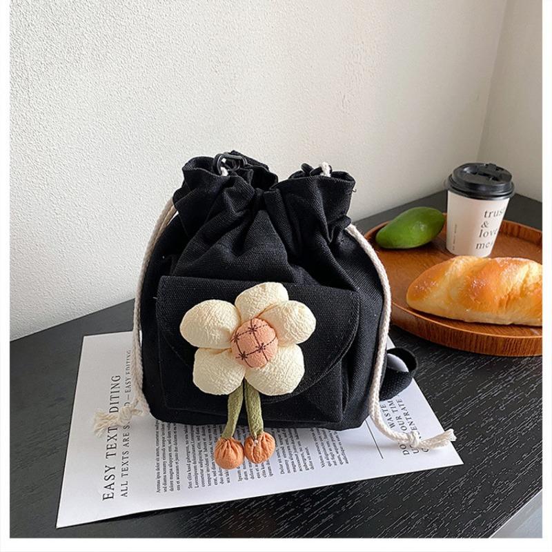 Cute Girl Crossbody Bag Casual Shoulder Bag Women Japanese Minimalist Drawstring Bucket Bag New Floral Design
