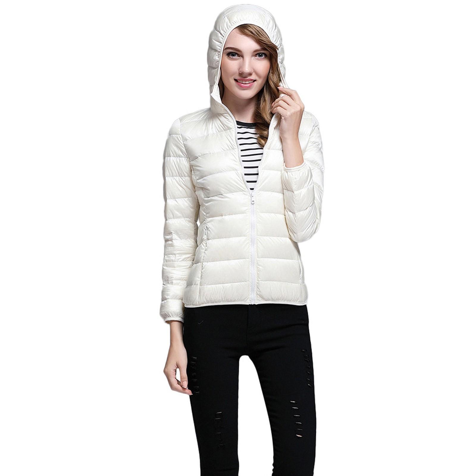 

Женская цветная ультра легкая куртка, однотонная куртка на молнии с капюшоном, пуховик XXXL белый