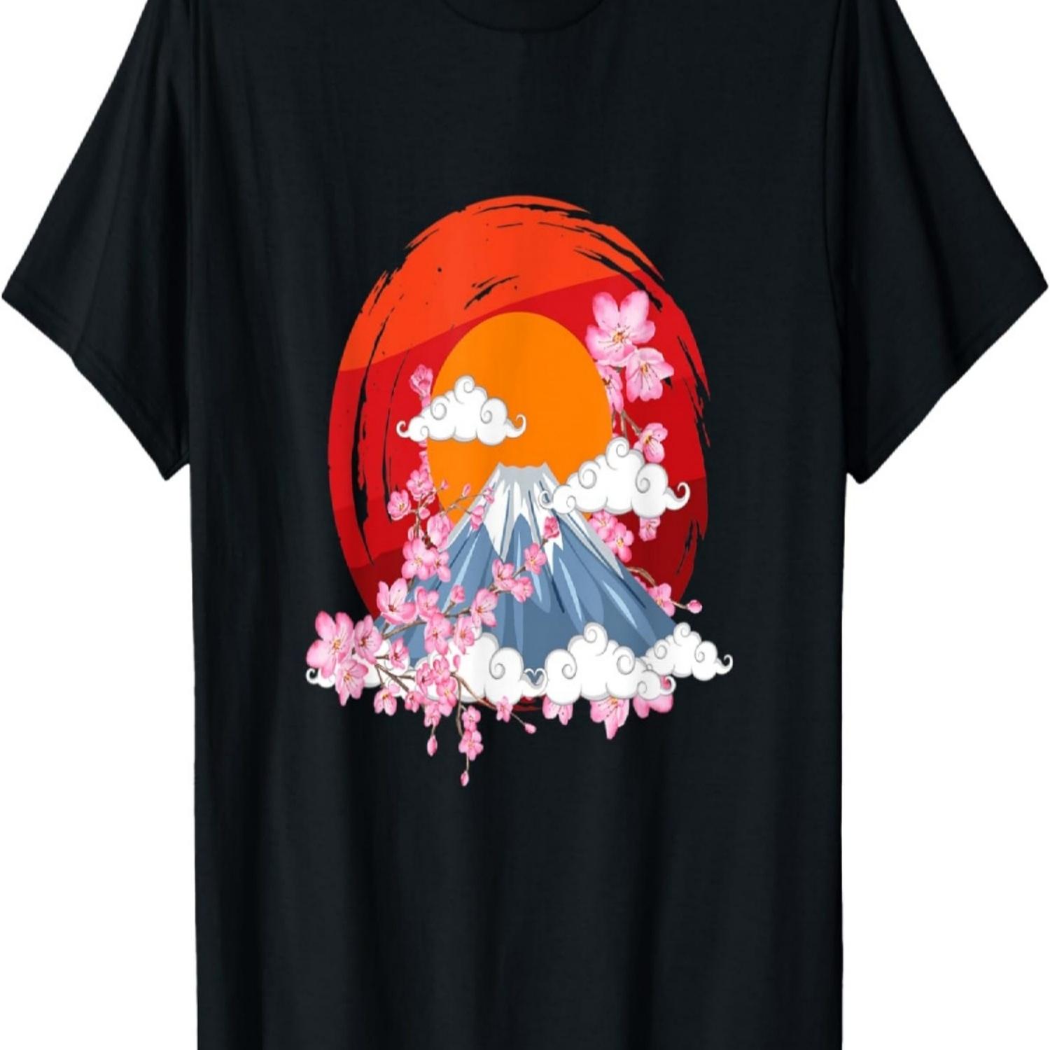 Japan Zen Circle Cherry Blossom Mount Fuji  T-Shirt S