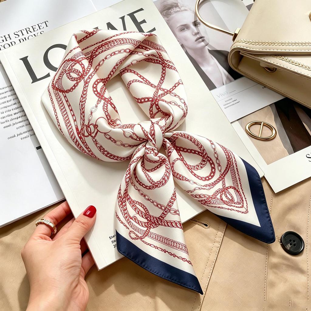 Women's French Retro Cashew Silk Scarf - Versatile Square Scarf & Ribbon Headscarf