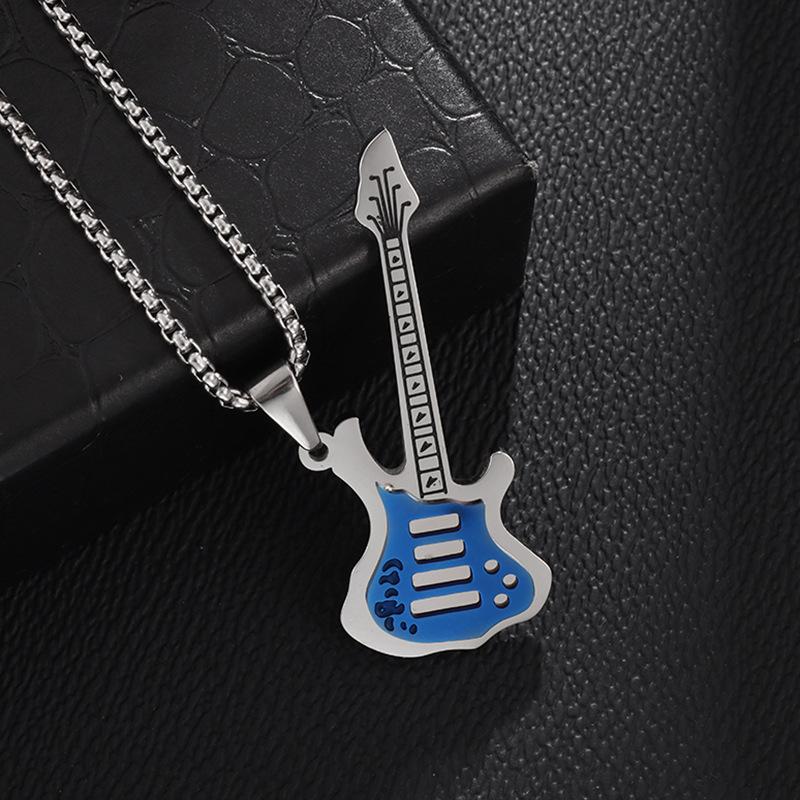 Exquisite High Quality Stainless Steel Electric Guitar Shape Pendant Necklace Men and Women Music Love Rock Jewelry