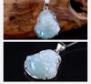 S925 Sterling Silver Jadeite Maitreya Buddha Pendant Necklace - Smiling Face Jade Buddha