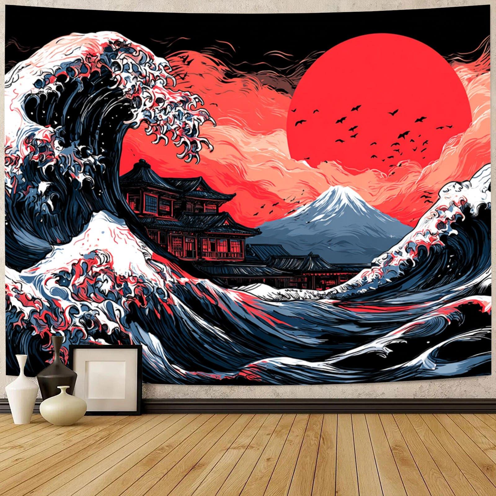 Тема «Закат и Океанские Волны» Цифровая печать полиэстер настенный гобелен декоративный Гостиная Спальни Офис Фон Подарок 74x94cm(29x37in)