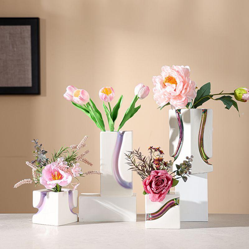 Modern Color Special-shaped Ceramic Vase Art Streamline Color Irregular Hydroponic Vase Flower Arrangement Container Decoration