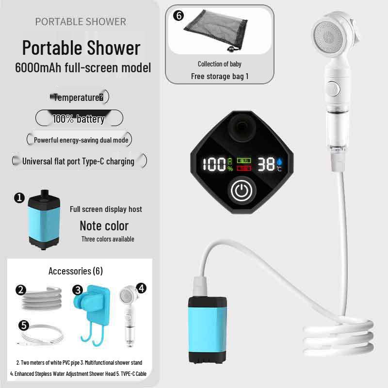Portable Outdoor Electric Shower Set with Charging Shower Head and Tent