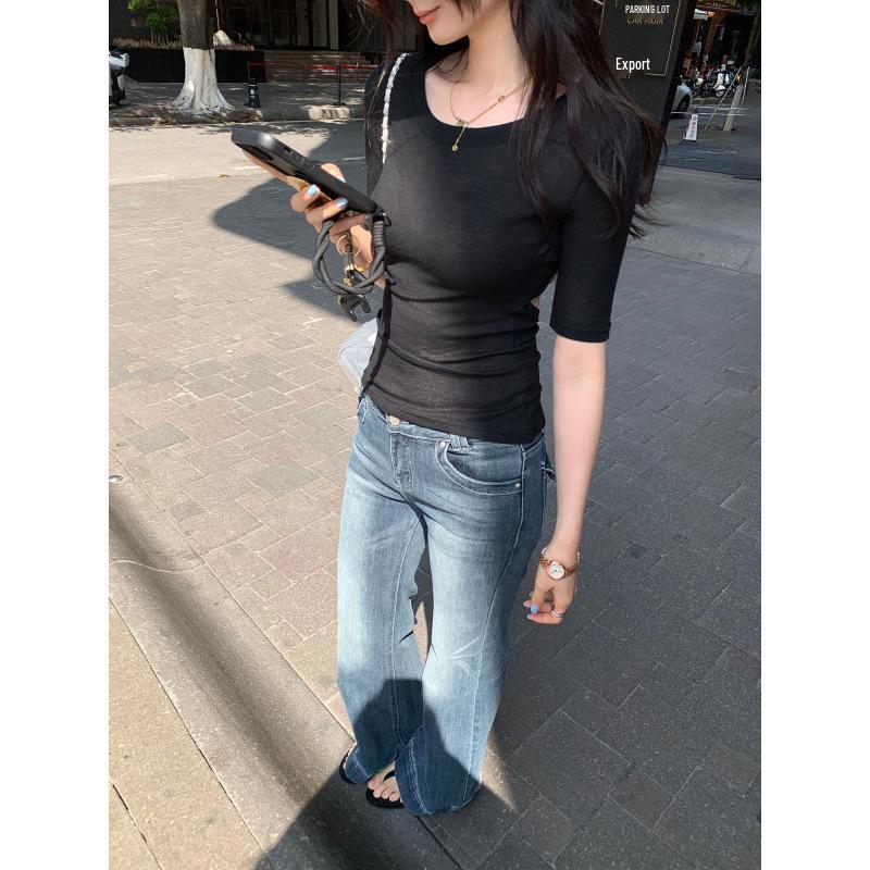 2026 Sexy Backless Short Sleeve T-Shirt - Women's Slim Fit Round Neck Top