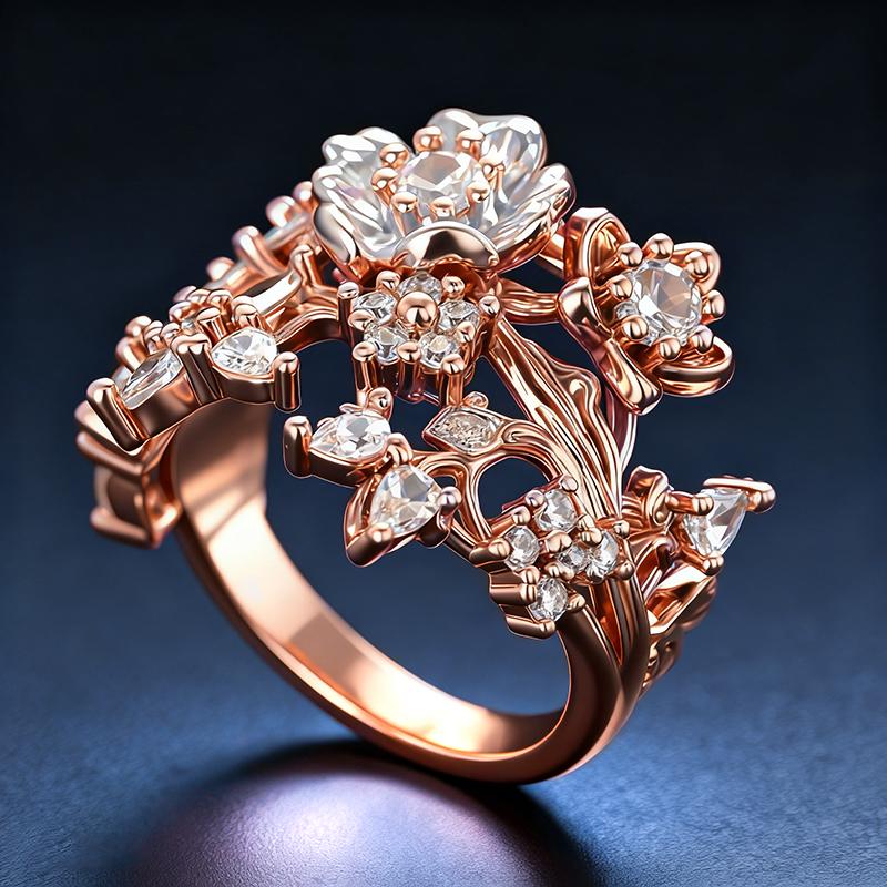 Huitan Aesthetic Two Tone Flowers Rings for Women Wedding Party Romantic Floral Design Female Ring Gift Creative Trendy
