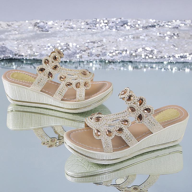 Women's Summer Rhinestone Phoenix Wedge Heel Non-Slip Platform Slippers