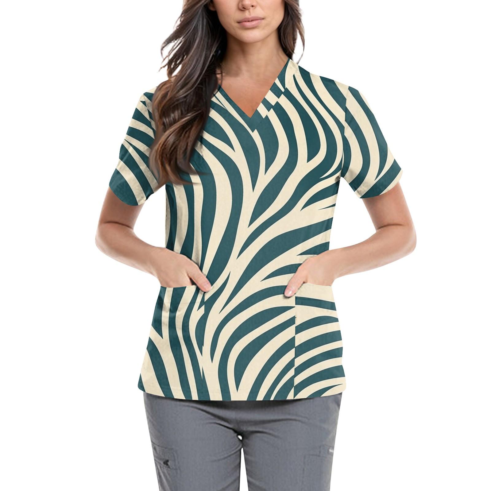 

Женская симпатичная принтованная рабочая одежда с V-образным вырезом, двухслойными карманами, базовым коротким рукавом, пуловером ко Дню святого Валентина XL