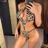 Imprimat leopard Decupat Halter Costum de baie pentru femei Costum de baie dintr-o bucată Monokini pentru femeie cu picior înalt Costum de baie pentru baie