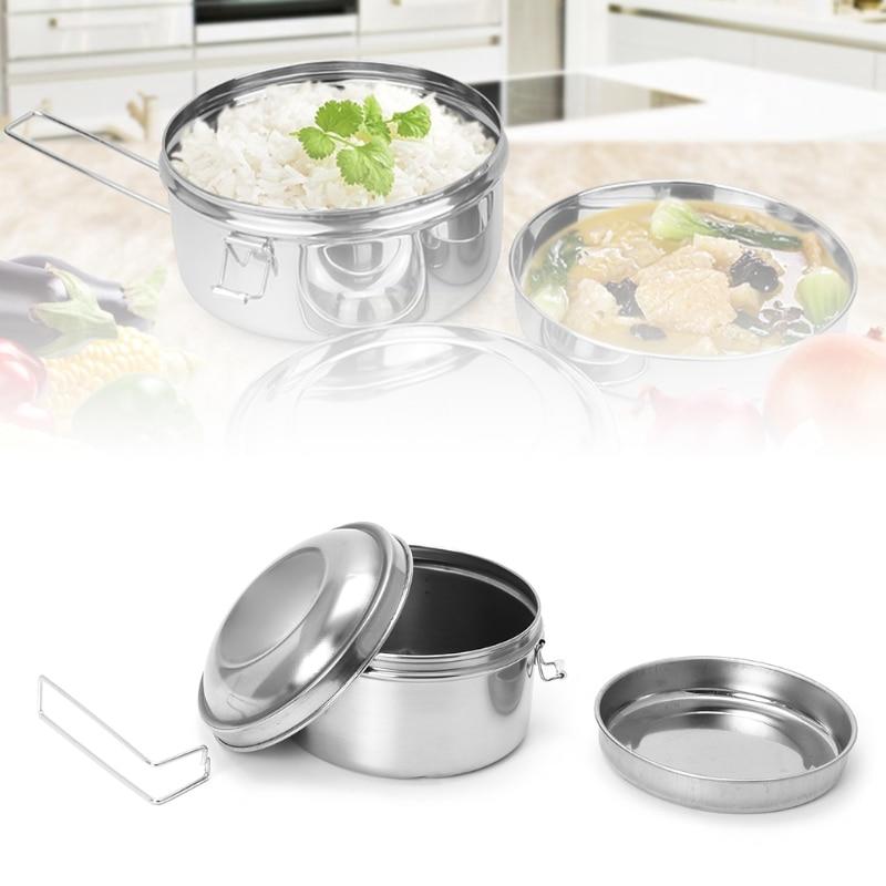 Bento Stainless Steel Lunch Box Food Picnic Container 2 Level Round Shape | Breakfast Boxes