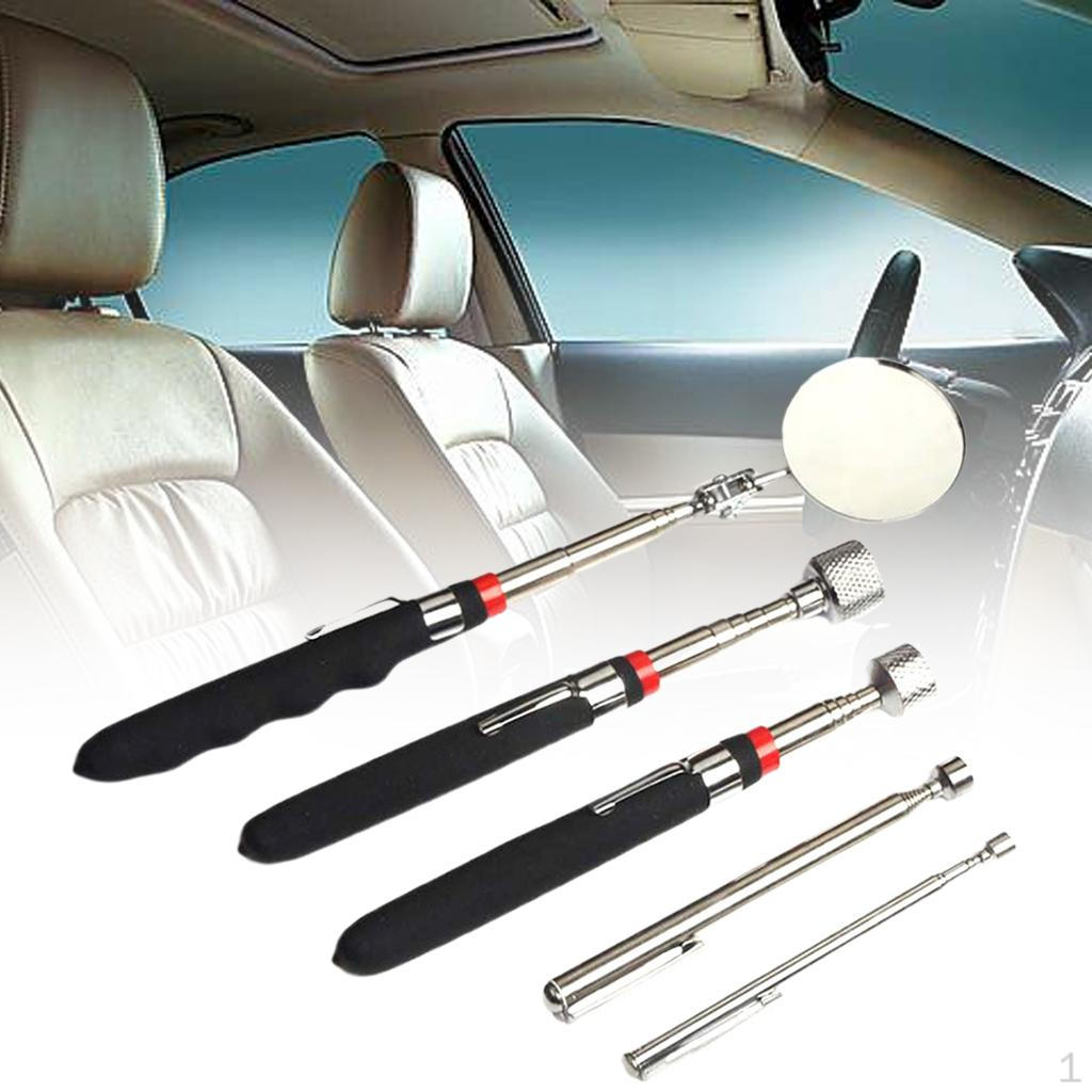 

5 Pieces Magnetic Telescoping Tool Round Inspection Mirror Flexible Adjustable Telescopic Rod