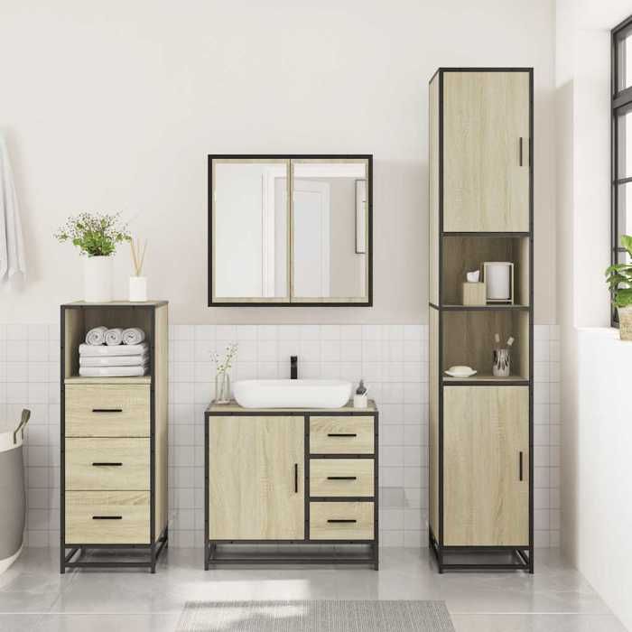 VidaXL Ensemble De Meubles De Salle De Bain 3 Pcs Chêne Sonoma, Armoire De Salle De Bain, Placard De Salle De Bain, Meuble 3301016