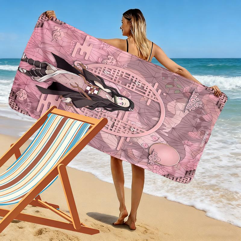 Demon Slayer Print Beach Towel, Large Soft Quick Dry Towel for Beach Camping Swimming