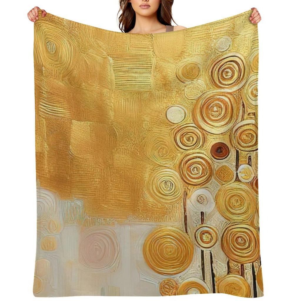 Gustav Klimt Gold Flowers Throw Blanket Heavy Softest Quilt Travel Blankets