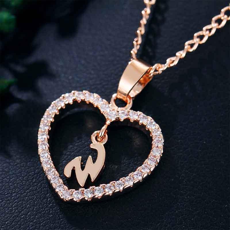 Heart Letters 26 Love Crystal Women Silver Plated Chain Jewelry Necklace