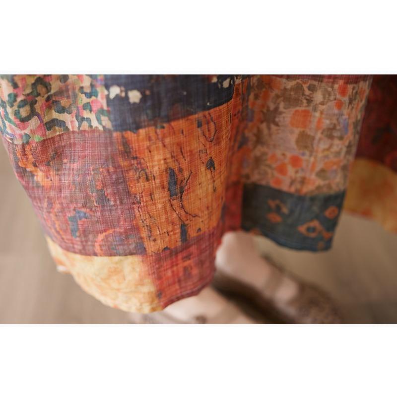 DIMANAF New 2025 Summer Dress Short Sleeve Linen Casual Loose Women Vintage Printing Plus Size Dress O-Neck Dress Maxi