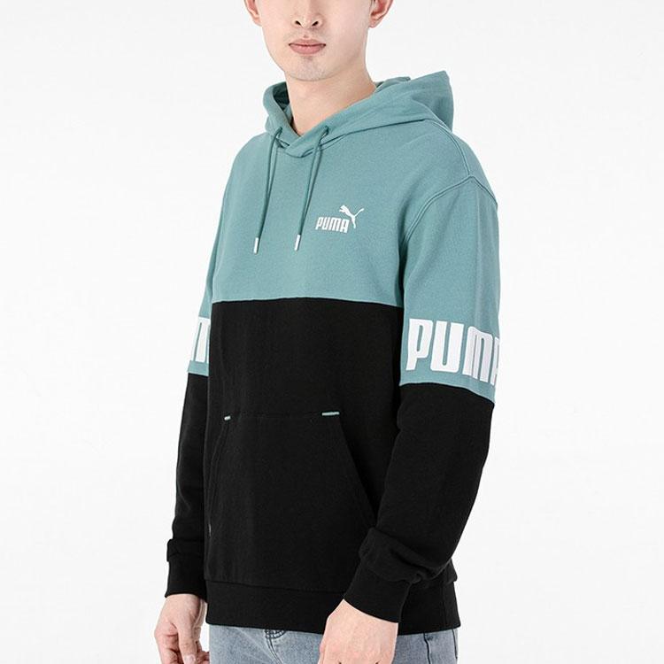 Puma Power Logo Printed Colorblock Hoodie Men Tops Blue 670937-50