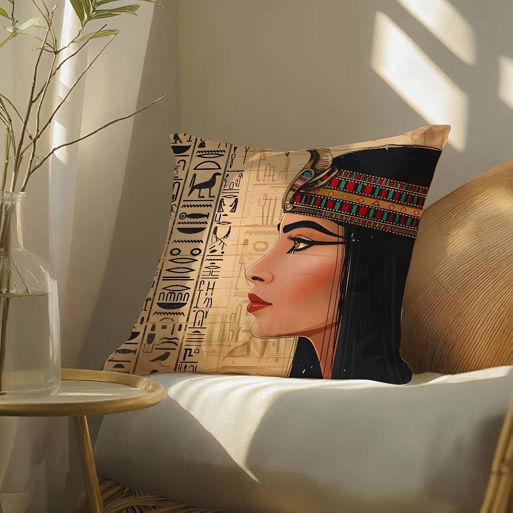 Ancient Egyptian Art Pillow Case Silky Elegant Comfort Sofa Bed  Invisible Zipper Beach Pillowcase