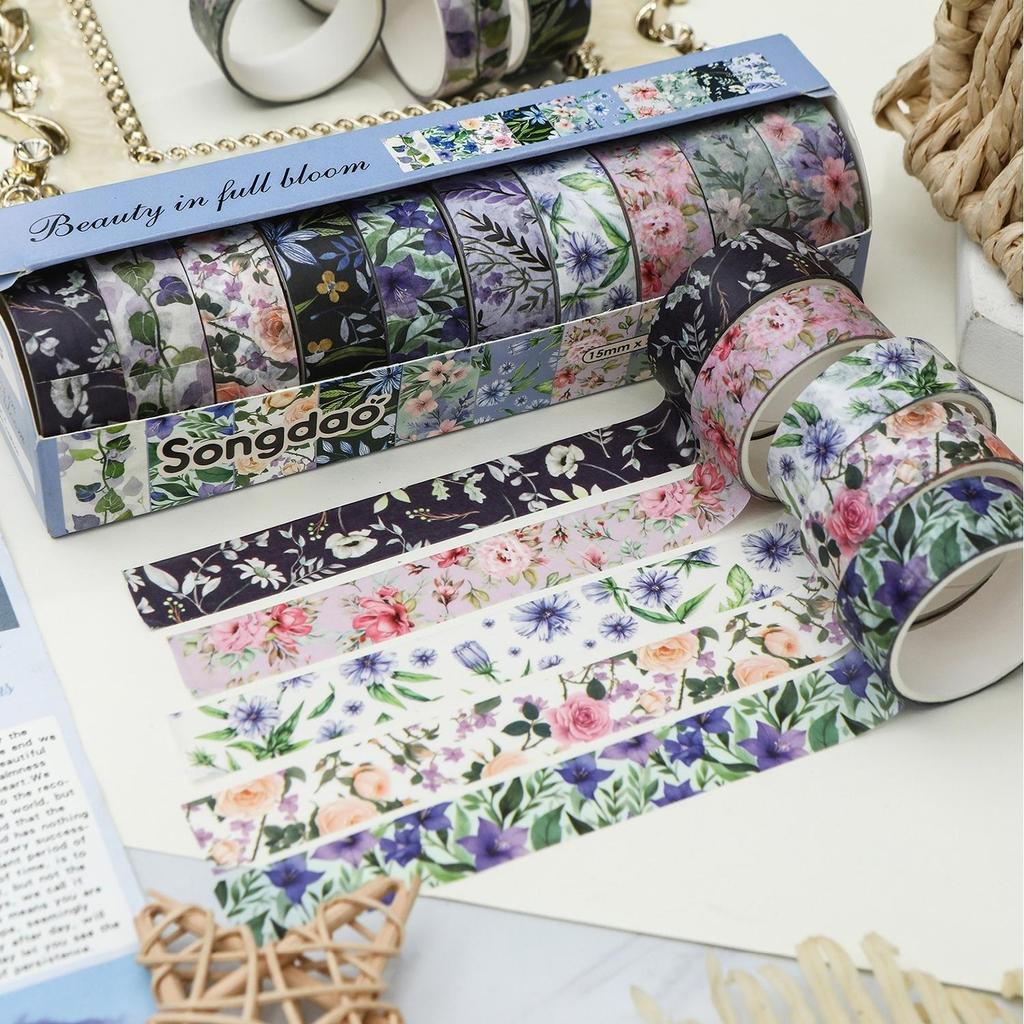 10 Rolls Vintage Flower Washi Tapes Beauty In Full Bloom Floral Pattern Adhesive Paper Masking Tape Decoration Stickers