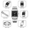 SKMEI 9383 Men's Quartz Watch for Men Stainless Steel Fashion Sports Waterproof Silver Wrist Watch Luxury New Simple Square