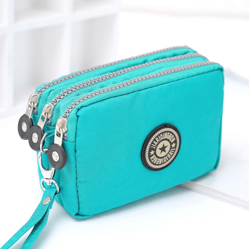New Washed Denim Women's Three Zipper Coin Purse,Makeup Bag,Phone Bag,Hand-Held Portable Bag