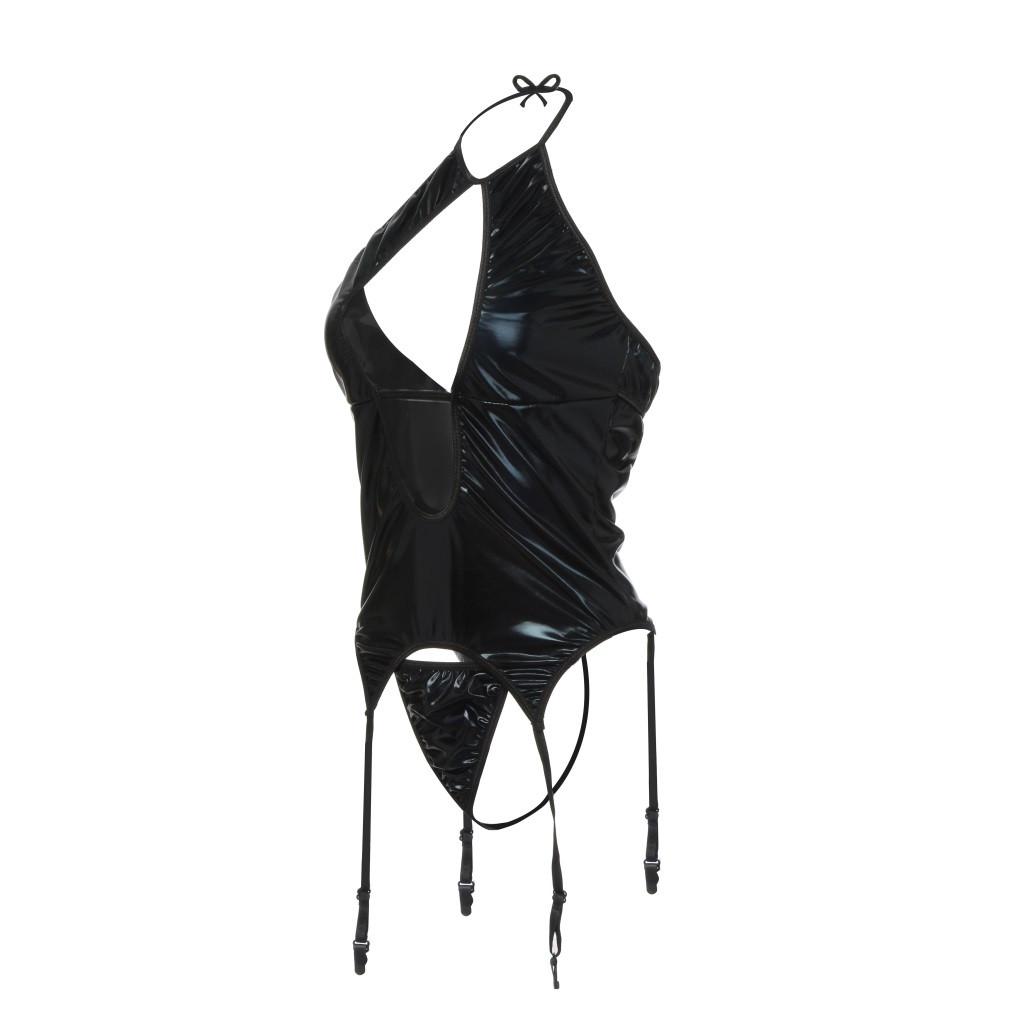 Women Faux Leather Strap Sexy  Plus Size Lingerie Sleepwear Underwear Nightgown 