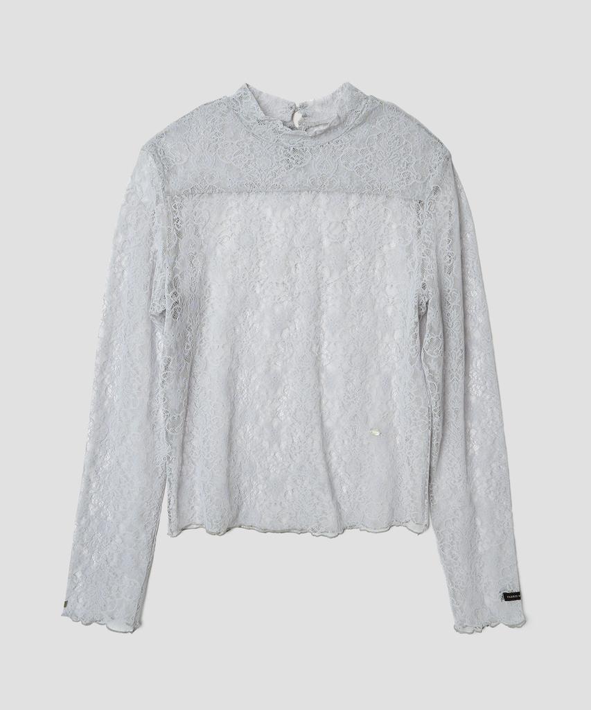 Tudument High Neck Lace Sheer Top Light Gray