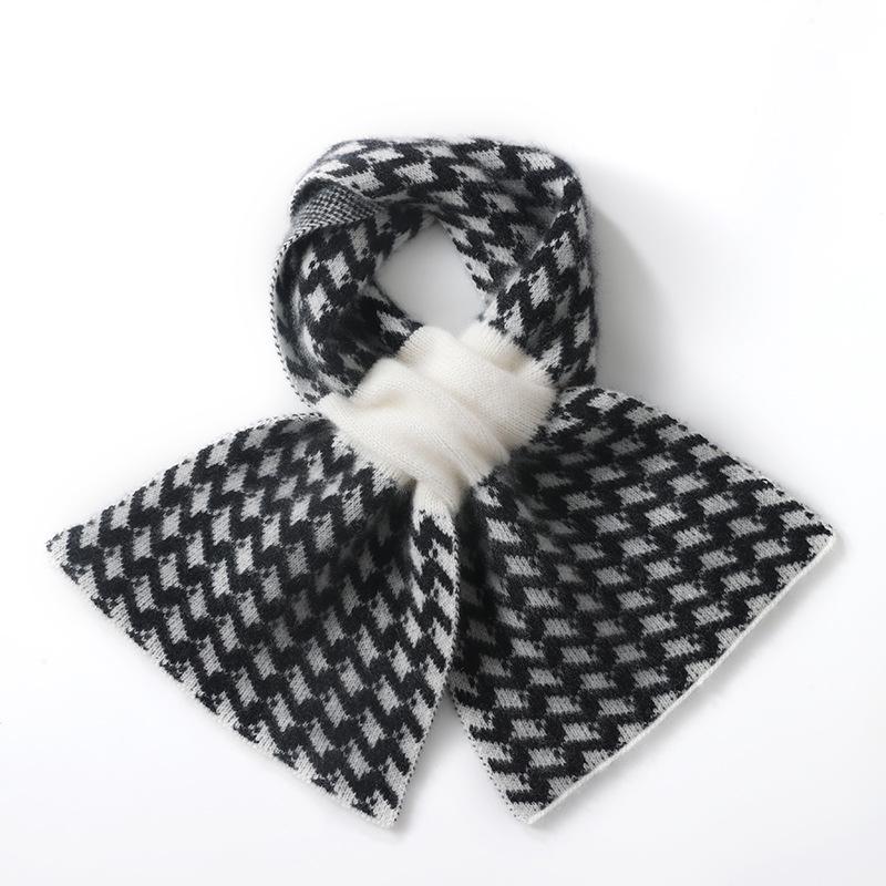 Women's 100% Pure Cashmere Perforated Plaid Scarf - Warm Knit Neck Gaiter for Autumn/Winter Cold Protection