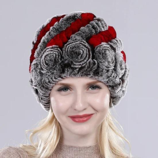 Hot Sell Women Winter Knitted Real Rex Rabbit Fur Hat Fluffy Natural Rex Rabbit Fur Cap Lady Good Elastic Genuine Fur Hats