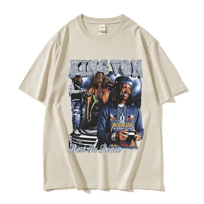 Men's Hip Hop Vintage Short Sleeve T-shirts Rapper K-King Von Graphic T Shirt Unisex Fashion Oversized Cotton T-shirt Streetwear