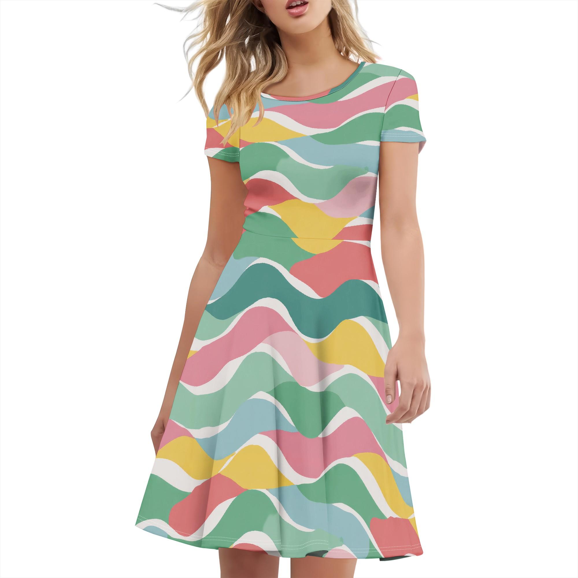 

Летнее платье для женщин 2025 Повседневная футболка с круглым вырезом и рукавами-лепестками, расклешенное платье для отпуска 6XL