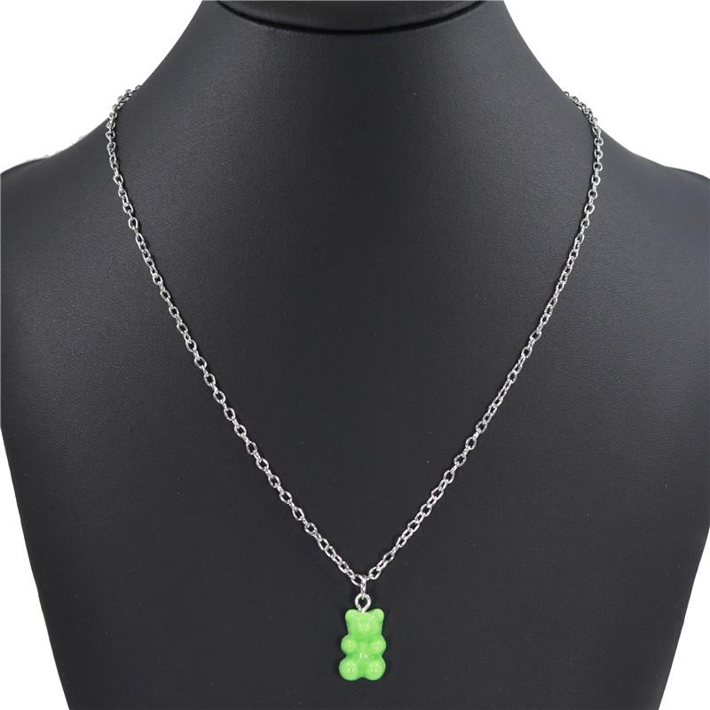 Handmade Gradient Color Candy 7 Color Cute Judy Cartoon Bear Charm Necklace for Women Girl Jewelry Gift
