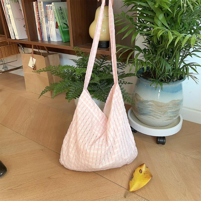 1 Summer new hollow bubble plaid shoulder armpit bag canvas bag fresh candy color messenger bag
