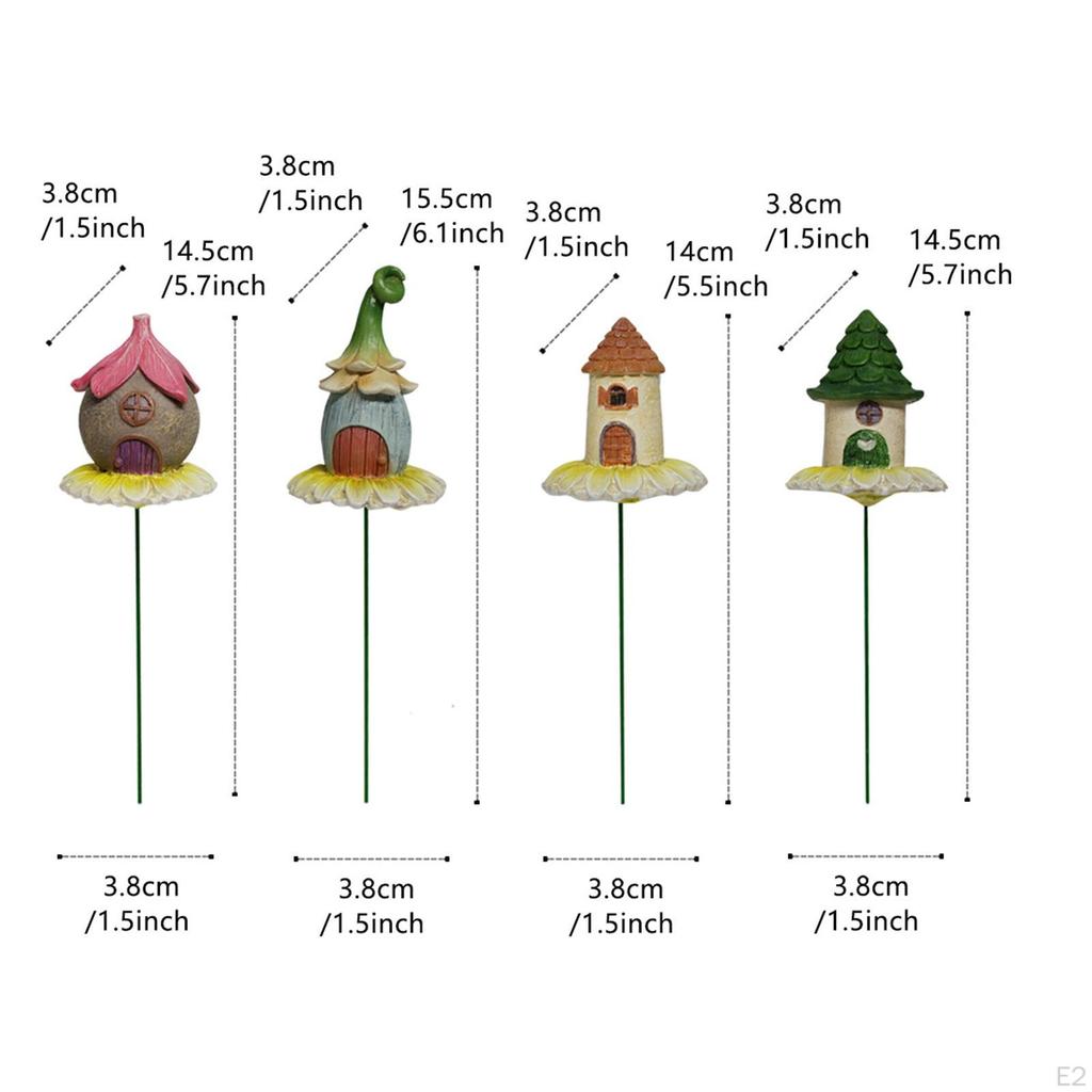 4Pcs House Garden Statues Resin Dollhouse Decoration Miniature Figurines for Patio Lawn