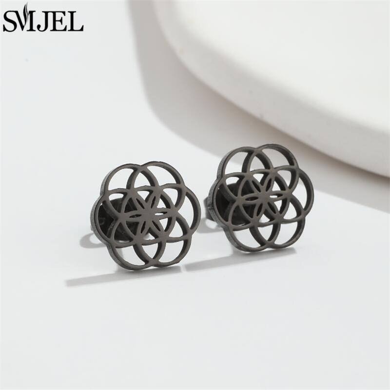 SMJEL Gold Stainless Steel Earrings Geometric Women Cute Leaf Star Footprints Mandala Cactus Earings Jewelry Small Studs Gift