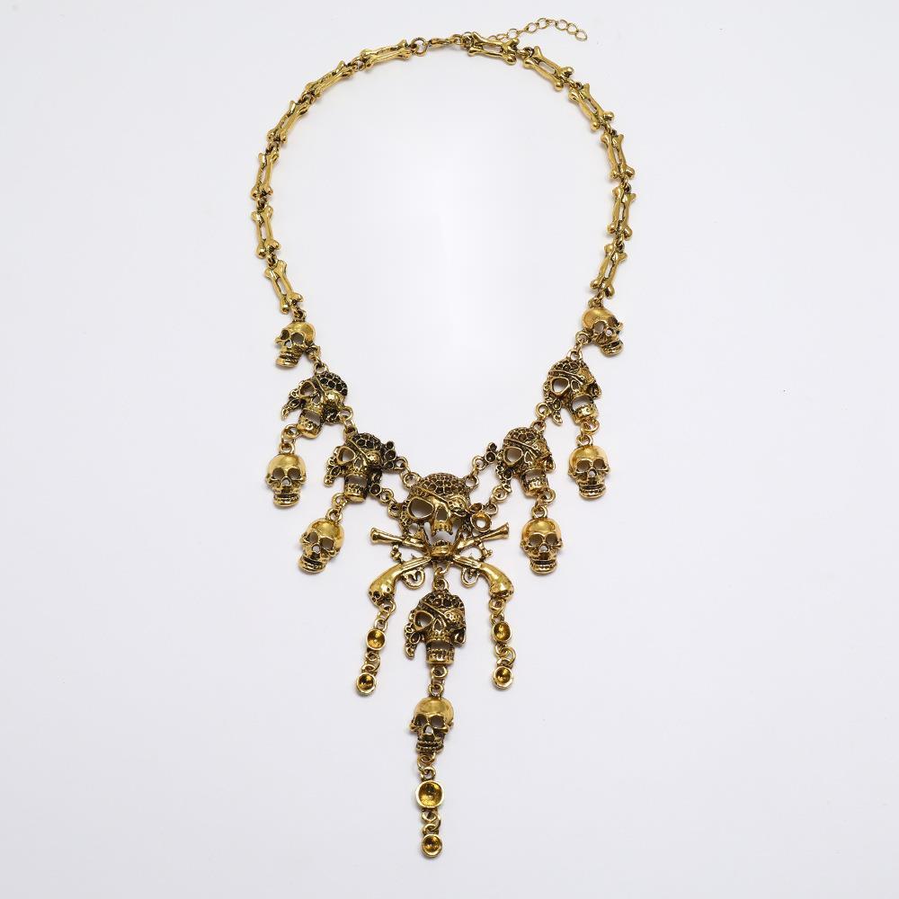 Vintage Goth Punk Skeleton Skull Statement Necklace Earrings for Men Women Party Accessories