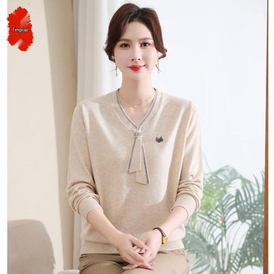 Mid-Aged Women's V-Neck Loose Fit Knit Sweater