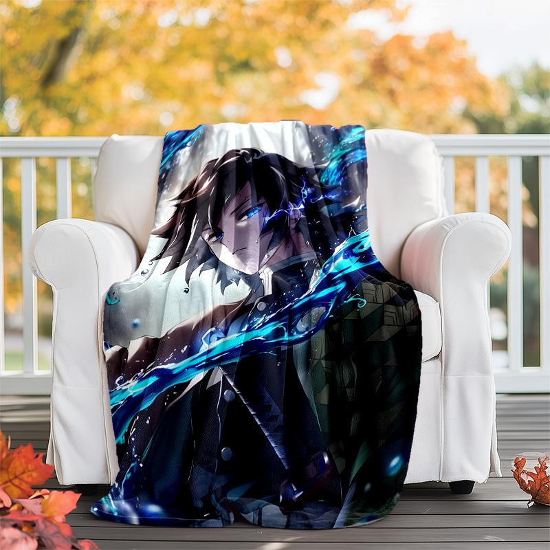 1pc Tomioka Giyuu Theme Blanket - Digital Print, Polyester, Cozy for All Seasons, Perfect for Outdoor, and Travel