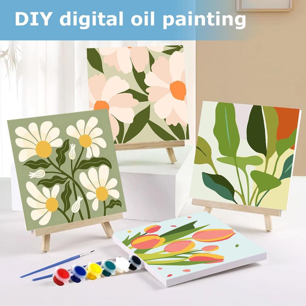 hkejoi 4 Pack Flowers Paint by Numbers Kit for Adults Framed - Small Easy Adult Paint by Numbers Kits, Acrylic Oil Painting Perfect for Home Wall