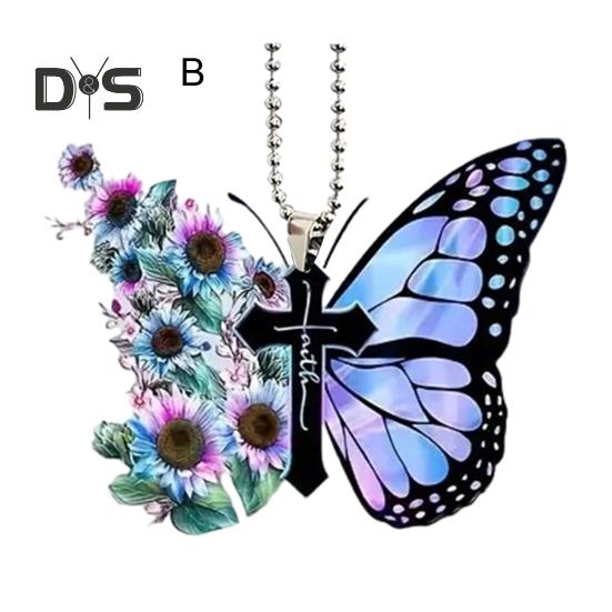 Motyl Brelok Zawieszka Lusterko wsteczne Ozdoba Bądź Spokojny I Wiedz, Że Jestem Bogiem Akrylowy Płaski Klucz Samochodowy Wiszący Zawieszka