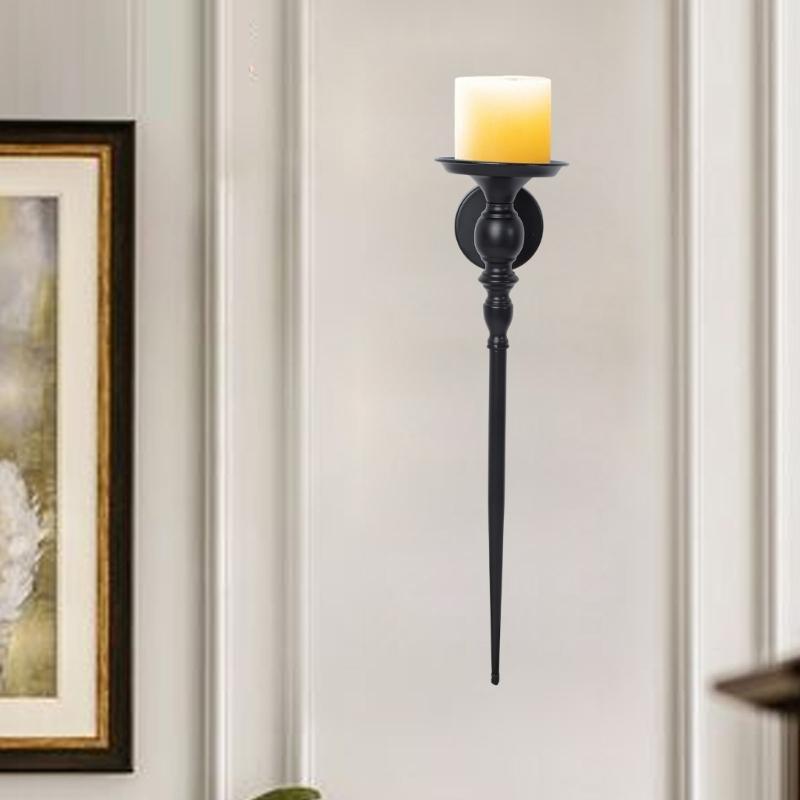 Pár 2 černých kovových nástěnných svícnů s detaily žezla Sofistikovaná dekorace pro ložnici a jídelnu