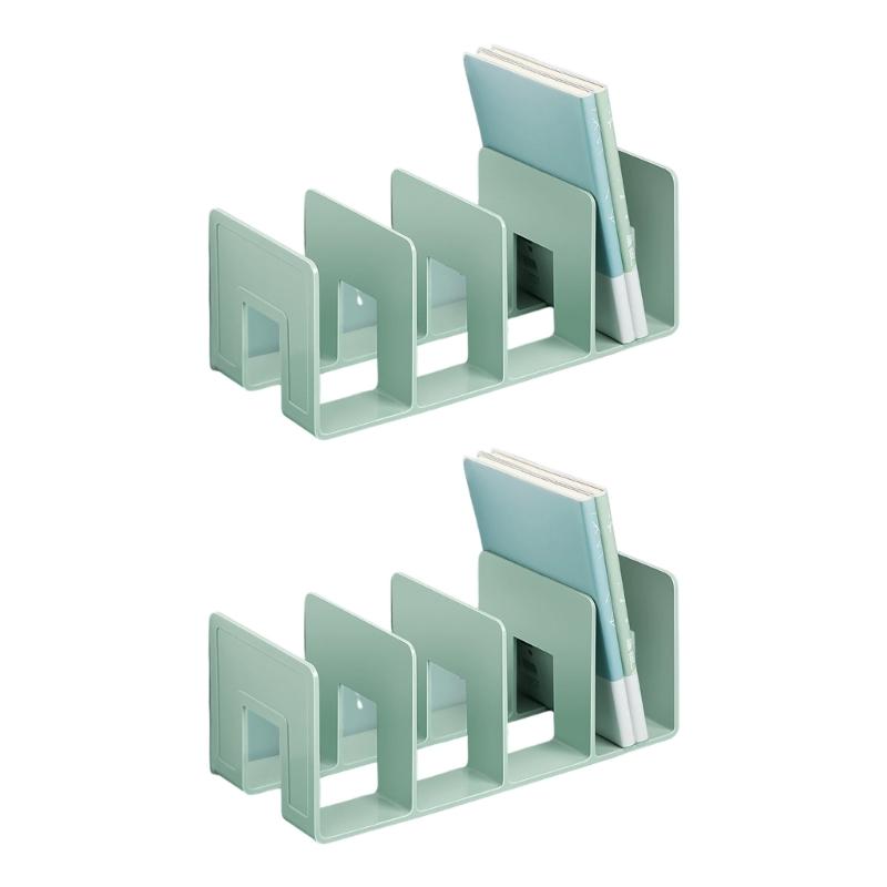 2Pcs Desk Bookend Acrylic Book End 4 Section Book Organizers Stand Magazine Stand Space Saving Shelf Bookend 32x14x13cm